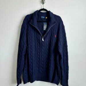 Polo Ralph Lauren Sweater Mens 4XL Navy Blue Cable Knit Half Zip Pullover NWT